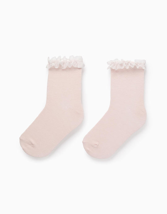 Socks with Tulle Ruffles for Girls, Pink