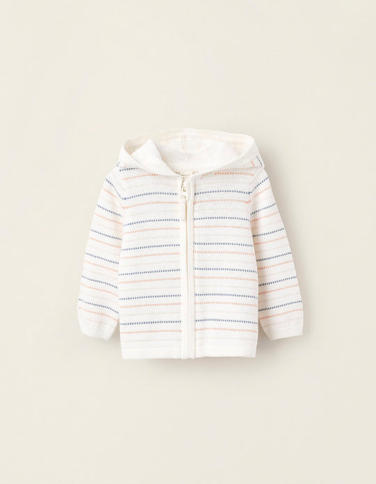 Hooded Cardigan for Newborns, White/Blue/Orange