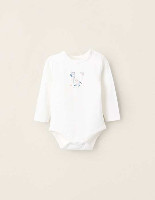 Bodysuit-T-Shirt for Newborn Girls 'Giraffe', White
