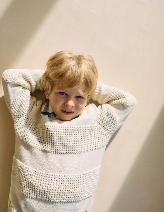 Textured Knit Jumper for Boys, White