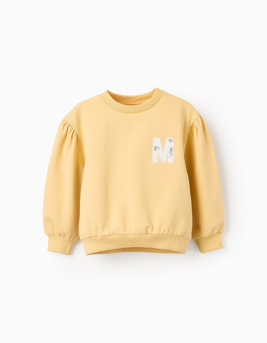 سويت شيرت مطرز على الصدر للبنات M، أصفر
