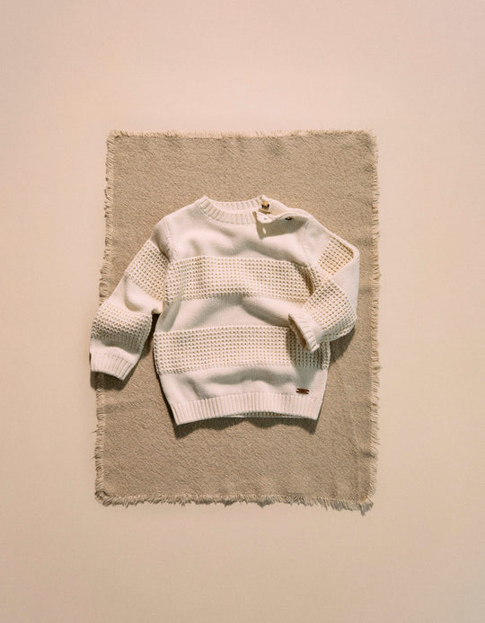 بلوفر محبوك مزخرف للمواليد الأولاد، أبيض