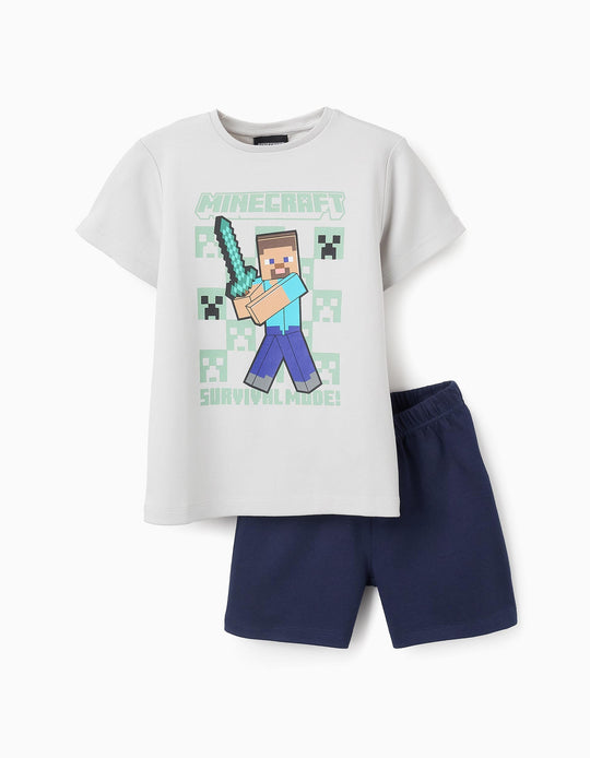 Pyjama T/shirt + Shorts for Boys 'Minecraft', Grey/Blue