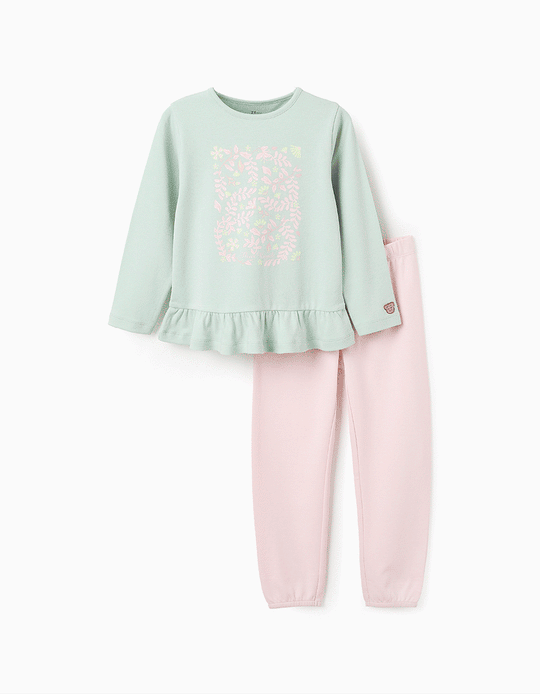 Floral Glow in the Dark Pyjama Set for Girls, Pink/Green Water
