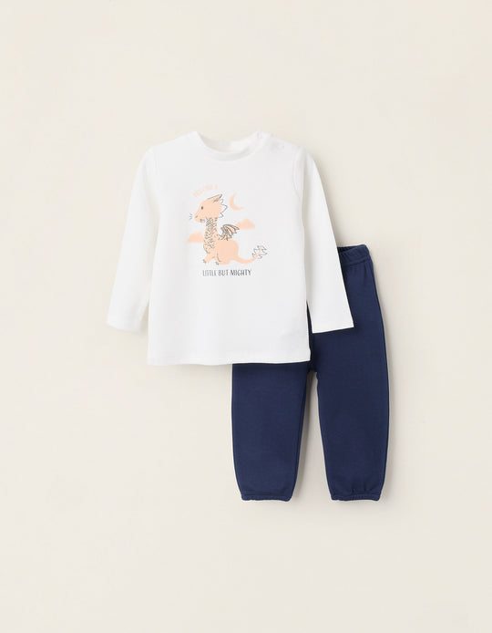 Cotton Pyjama for Baby Boys 'Dragon', Dark Blue/White