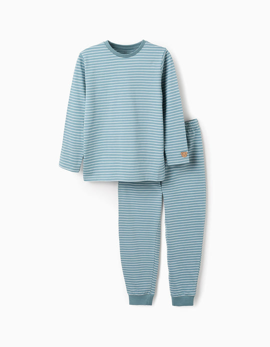 Cotton Striped Pyjama Set for Boys 'Stripes', Turquoise Blue