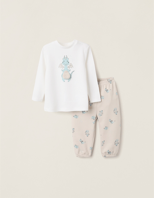 Cotton Pyjama for Baby Boys 'Dragon', Beige/White