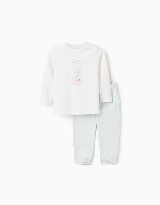 بيجاما قطعتين بأكمام طويلة + بنطال للبنات الرضع برنسيس، أبيض/أخضر