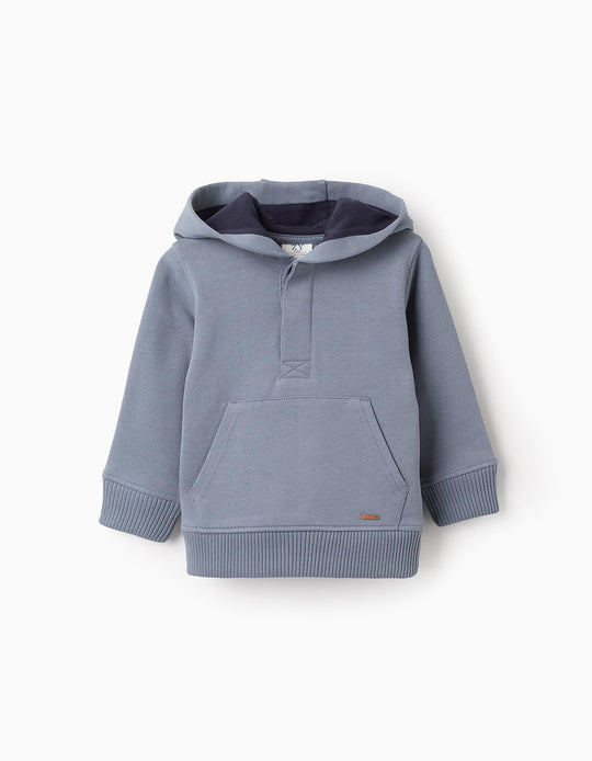 سويت شيرت قطني بغطاء رأس للأولاد الرضع، رمادي