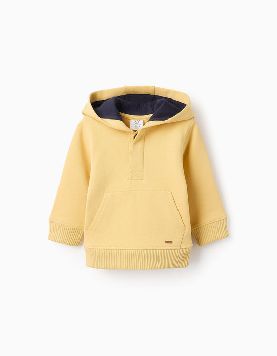 سويت شيرت قطني بقبعة للمواليد الأولاد، أصفر