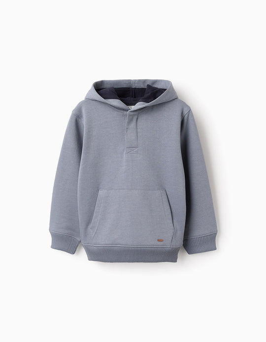 سويت شيرت قطني بقبعة وجيب كنغر للأولاد، أزرق