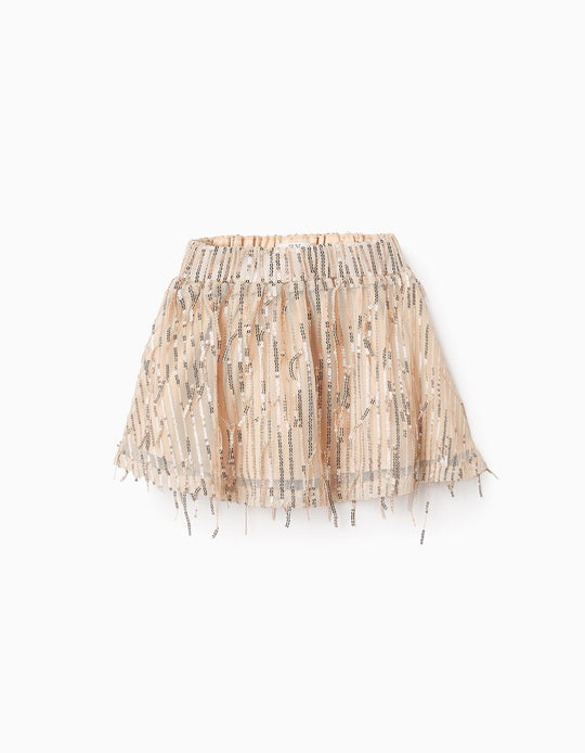 تنورة مزينة بالترتر للمواليد البنات، بيج/ذهبي