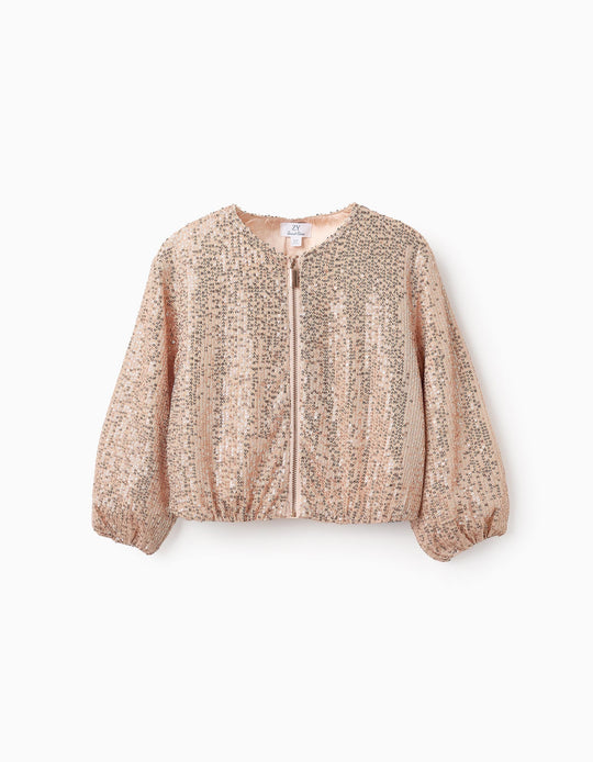 Sequinned Jacket for Girls, Rose Gold
