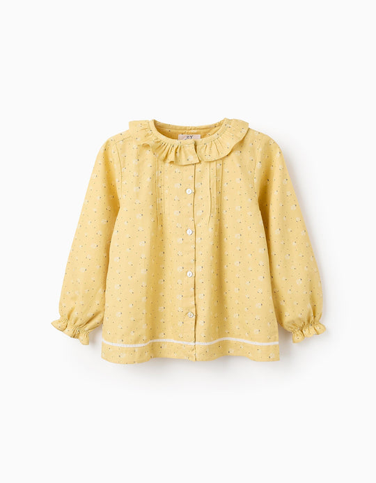 Floral Shirt in Fine Twill for Girls, Yellow