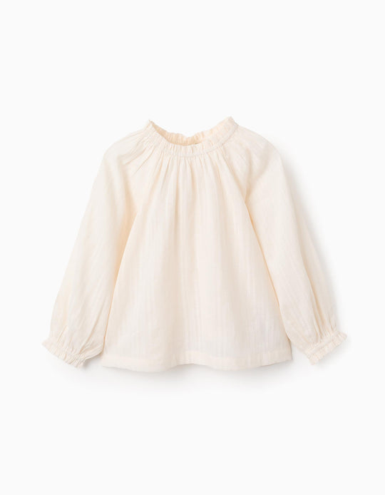 Cotton Dobby Blouse for Girls, Beige