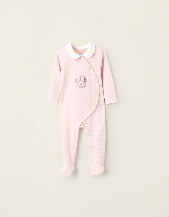 سليب سوت قطني مخطط للبنات الرضع، وردي