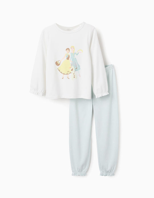 بيجاما إنترلوك قطنية للبنات فروزن، أبيض/أزرق
