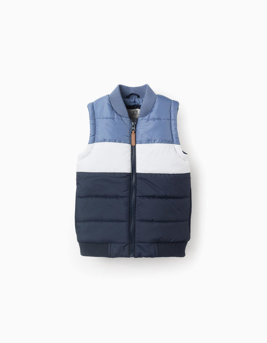 Padded Colourblock Gilet for Boys, Blue/White