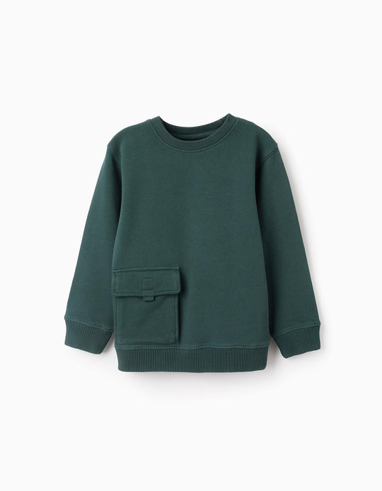 Cotton Sweatshirt with Pocket for Boys 'B&S', Green