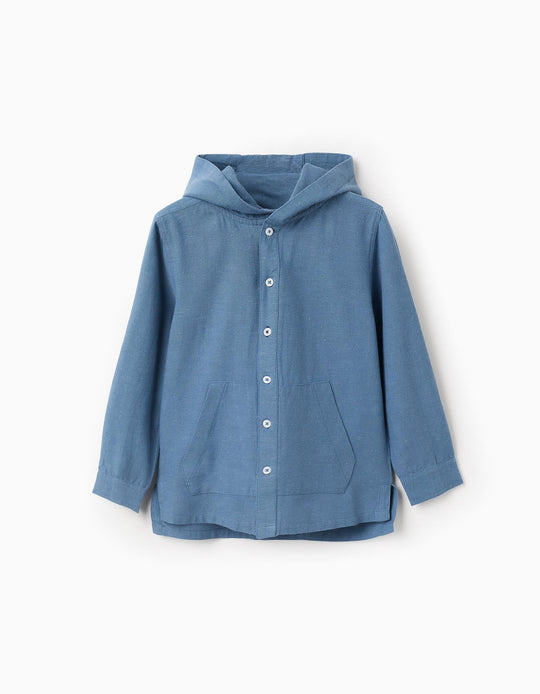 قميص بقبعة للأولاد، أزرق