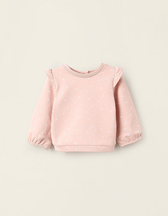 Floral Brushed Sweatshirt with Ruffles for Newborn Girls, Pink/White