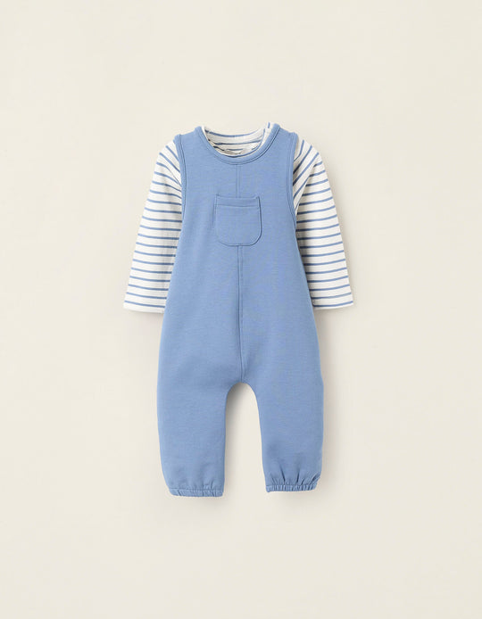 Bodysuit + Jumpsuit for Newborns 'Giraffe', White/Blue