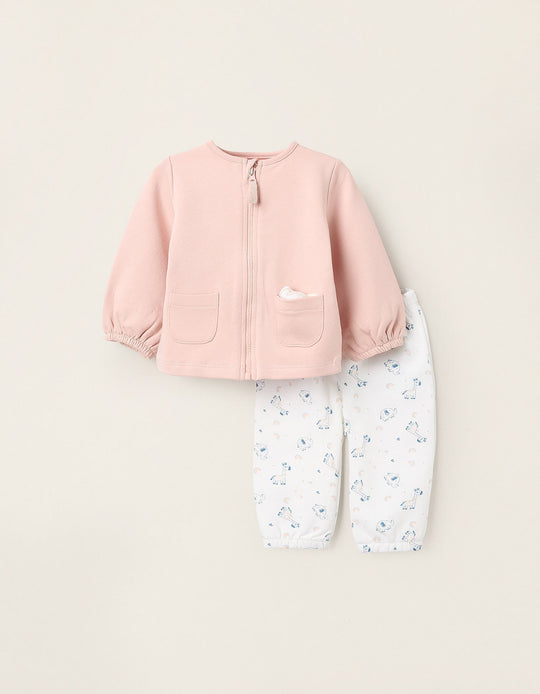 Set Jacket + Trousers for Newborns 'Safari', Pink/White