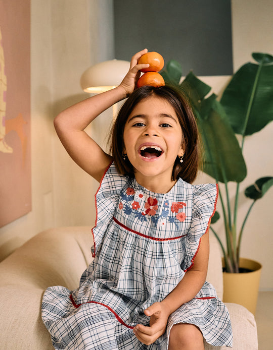 Checkered Dress with Embroidery and Ruffles for Girls 'You&Me', Multicolour