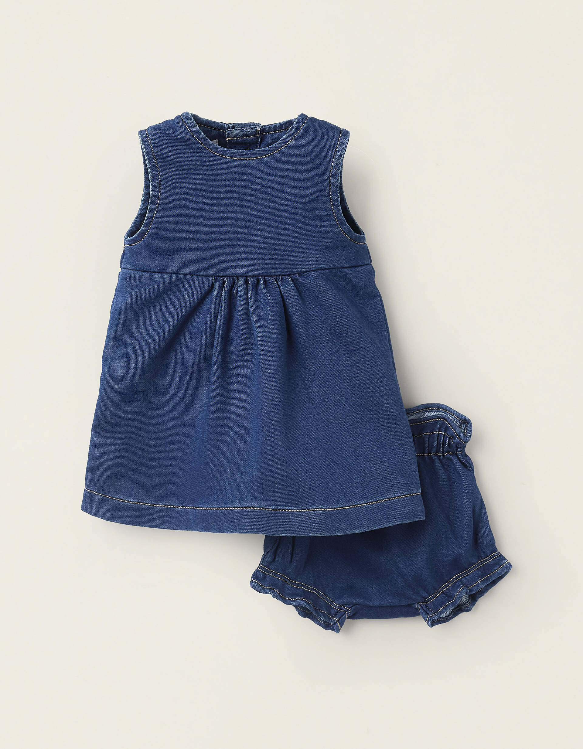 Denim Dress + Bloomers for Newborn Girls, Dark Blue | La vie en Rose | KSA