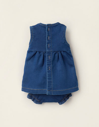 Denim Dress + Bloomers for Newborn Girls, Dark Blue – Ziddy KSA