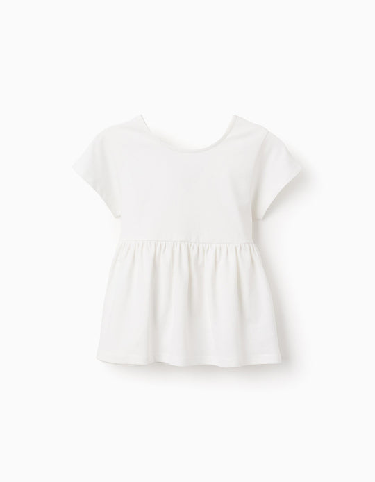 Cotton T-shirt with V Back for Girls, White