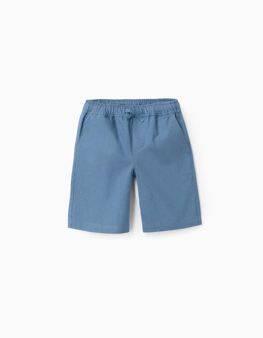 شورت قطن وكتان للأولاد ميدي، أزرق