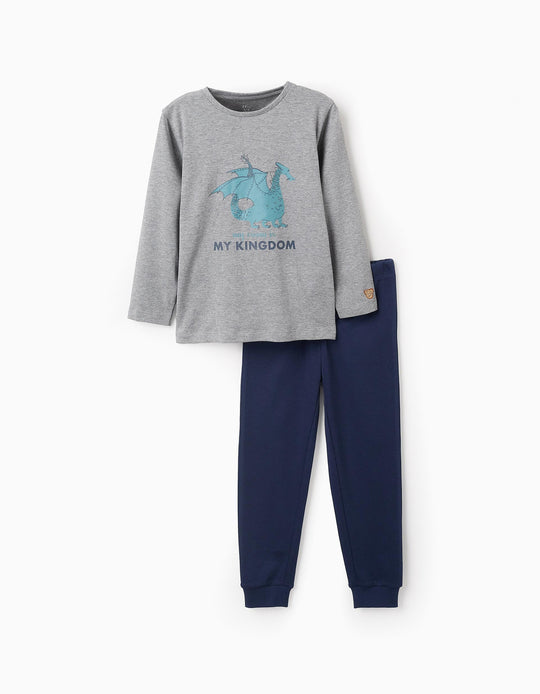 Pyjama Long Sleeve Top with Wings + Trousers for Boys 'Dragon', Blue/Grey