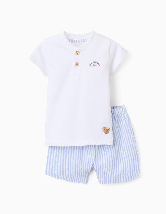 Cotton Pyjama with Stripes for Baby Boys, White/Blue