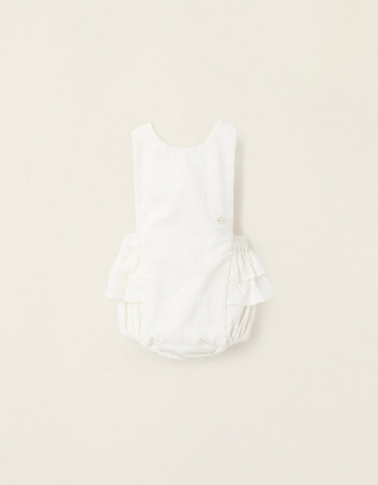 دنغري مع دانتيل وكشاكش للبنات الرضع، أبيض