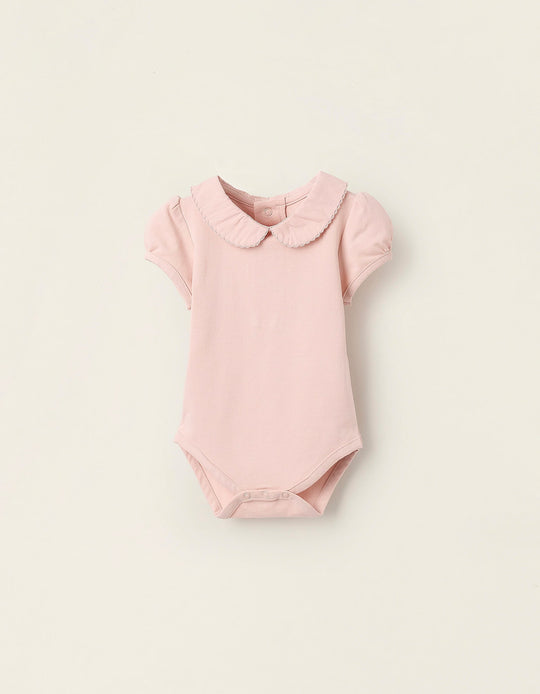 Bodysuit with Peter Pan Collar for Newborn Girls, Pink