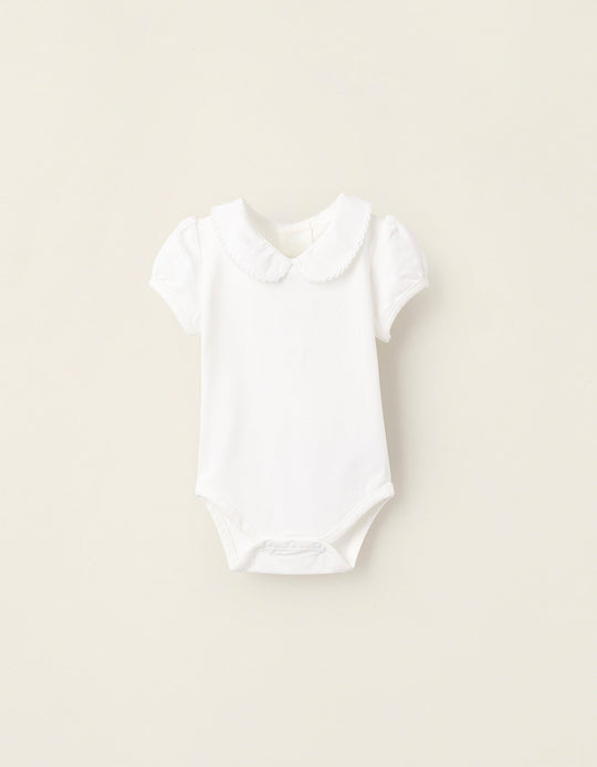 Bodysuit with Peter Pan Collar for Newborn Girls, White