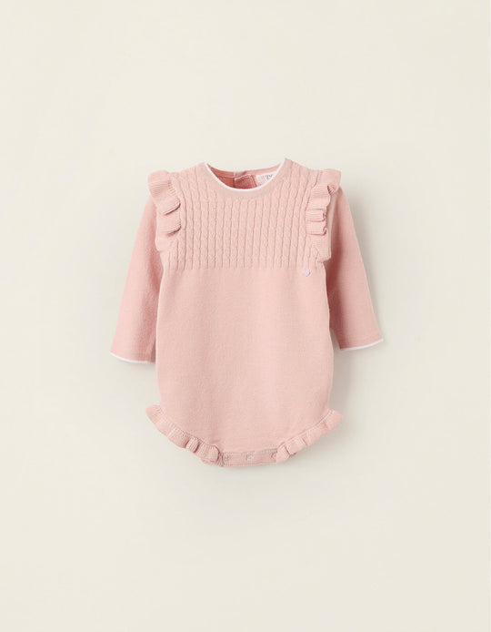 Knitted Jumpsuit with Ruffles for Newborn Girls, Pink