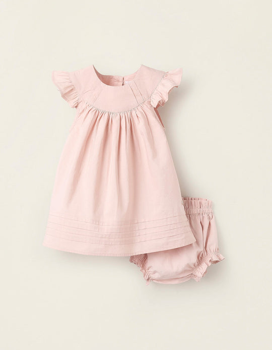 فستان + كوفر حفاض بكشكش للمواليد البنات، زهري