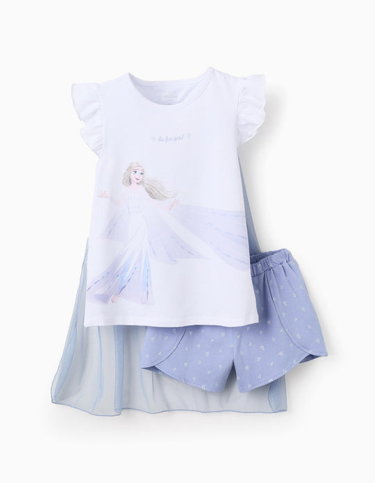 Cotton Pyjama with Tulle Cape for Girls 'Elsa', Blue/White