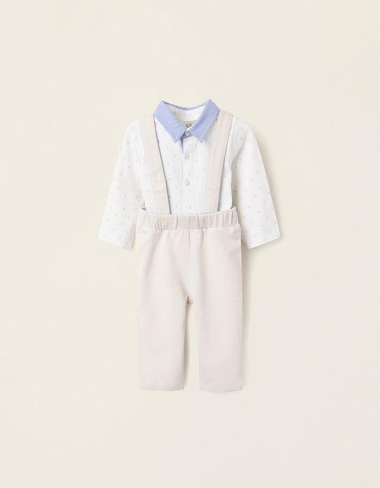 Bodysuit + Trousers for Newborns 'Sailing Boat', White/Beige