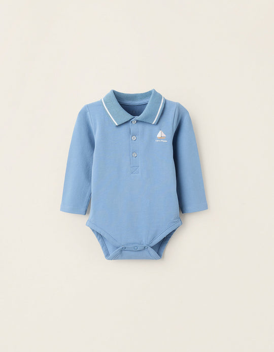 Bodysuit-Polo for newborn boys 'Sailing Boat', Blue