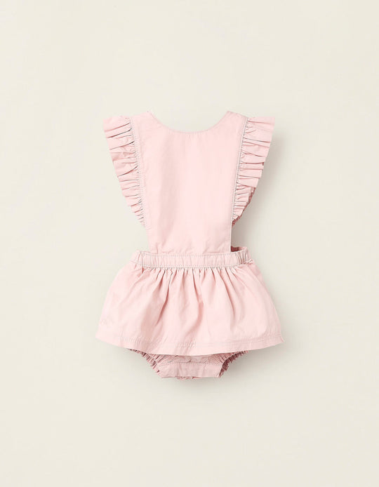 فستان دنغري بكشاكش وبلومرز للبنات الرضع، وردي