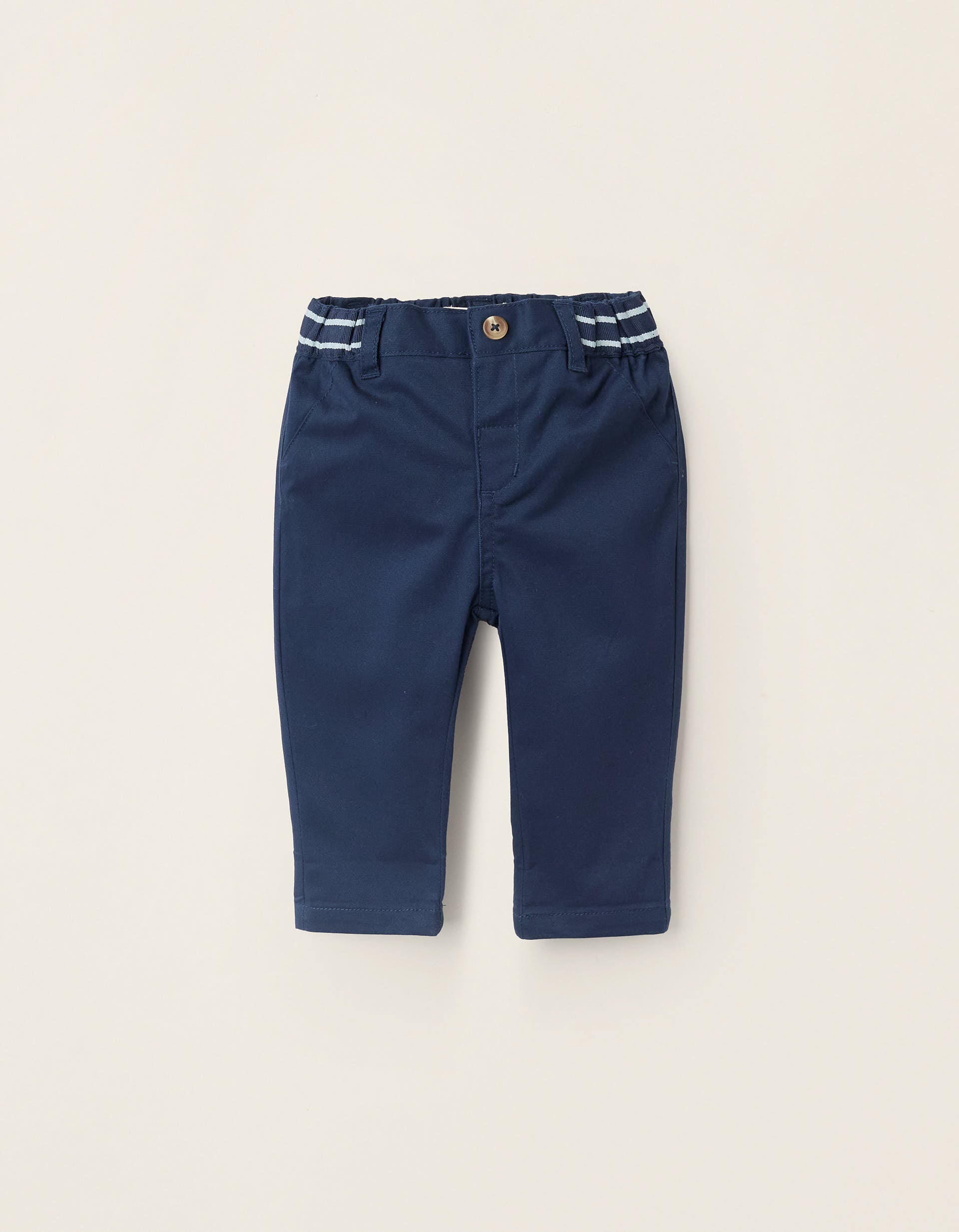Twill Chino Trousers with Striped Waist for Newborns, Blue | La vie en Rose | KSA