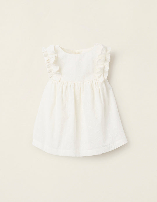 بلوزة برويدري وكرانيش للبنات الرضع، أبيض