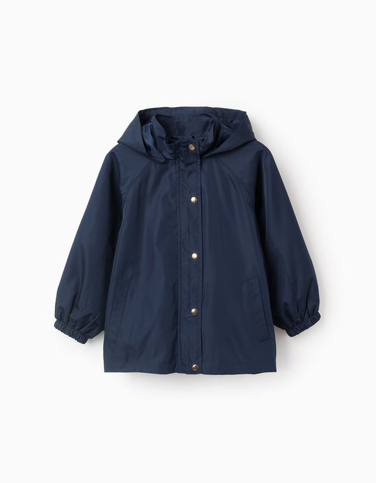 Hooded Windbreaker for Girls, Dark Blue/Gold