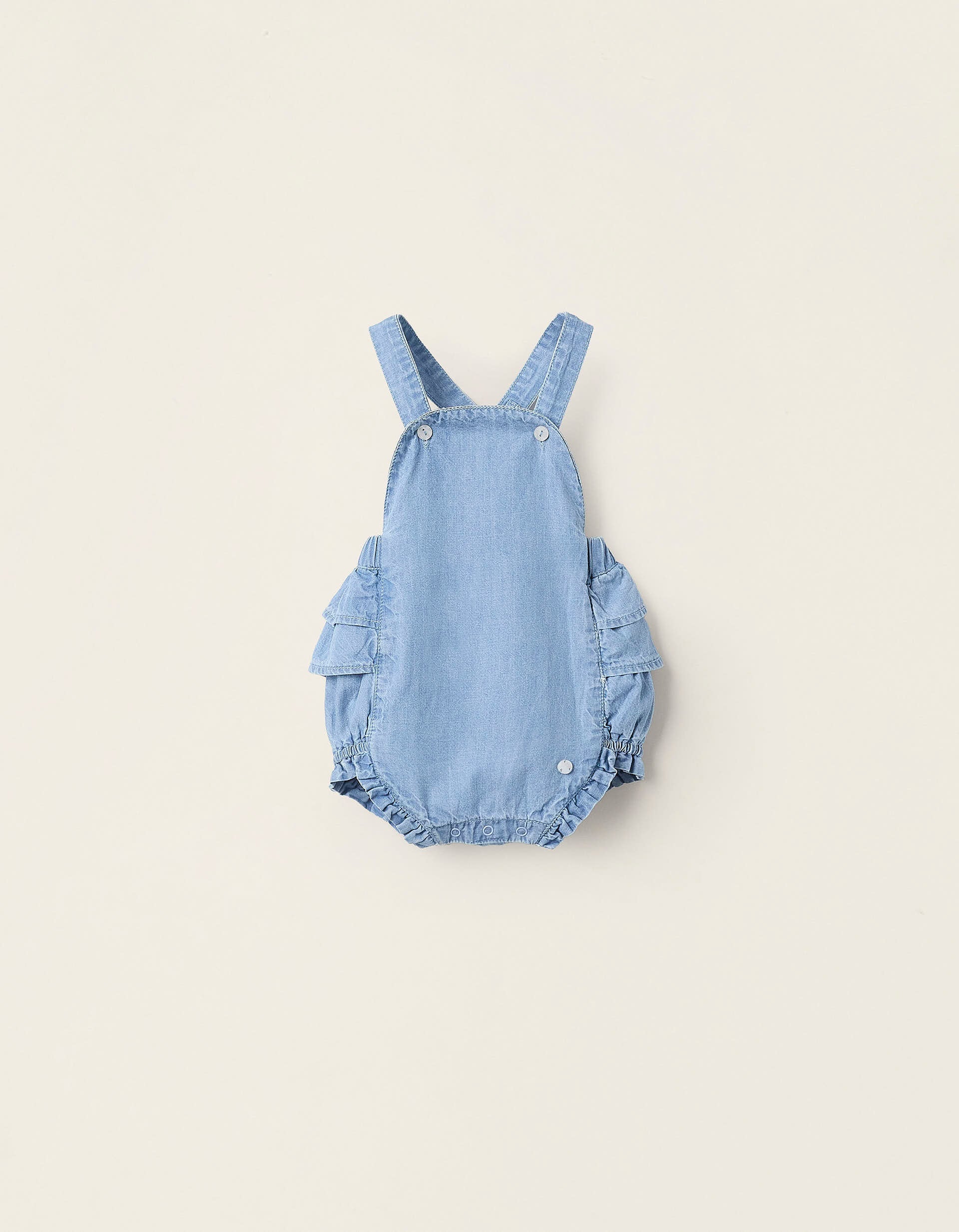 Light Denim Jumpsuit with Ruffles for Newborn Girls, Blue