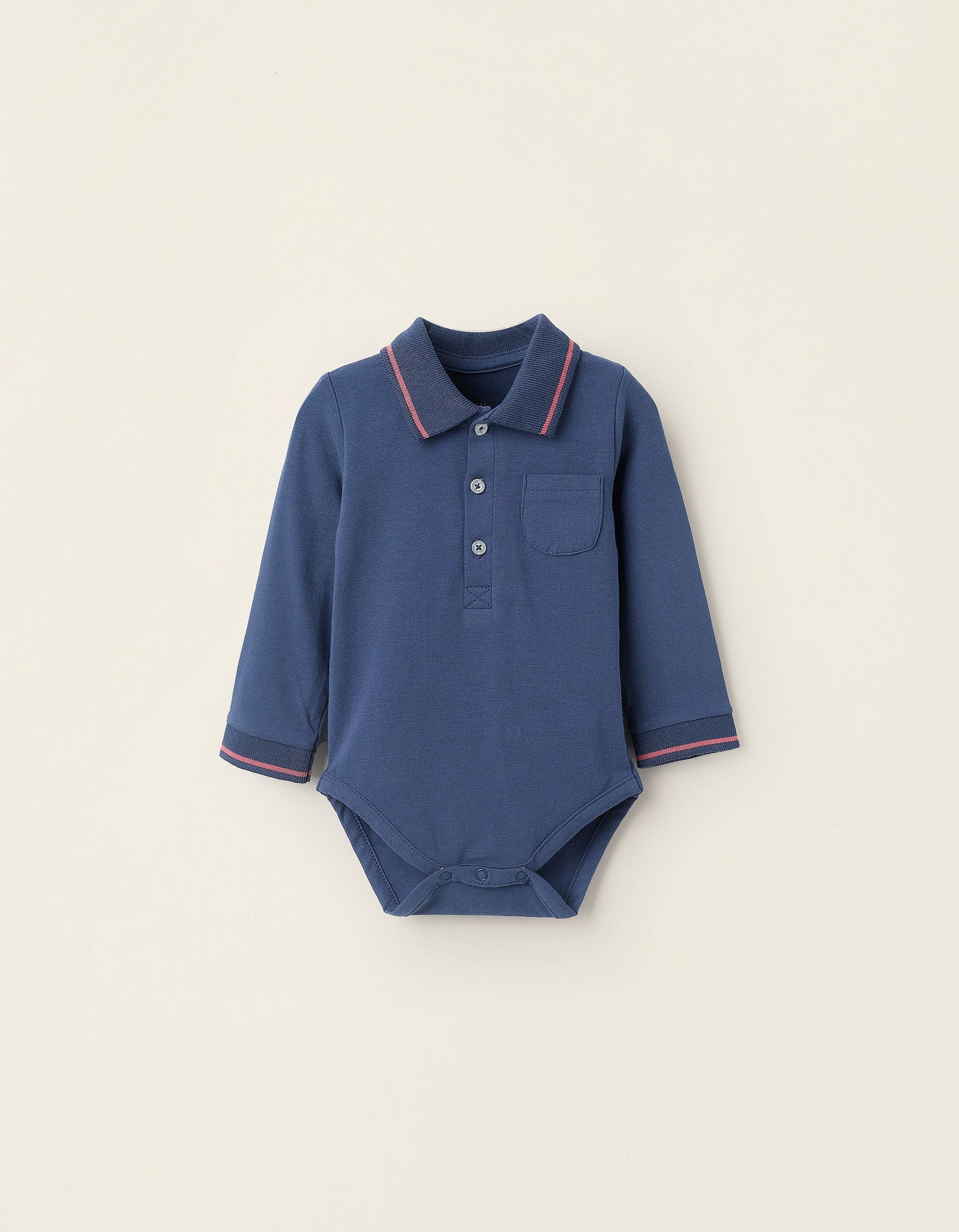 Bodysuit-Polo with Pocket for Newborns, Dark Blue