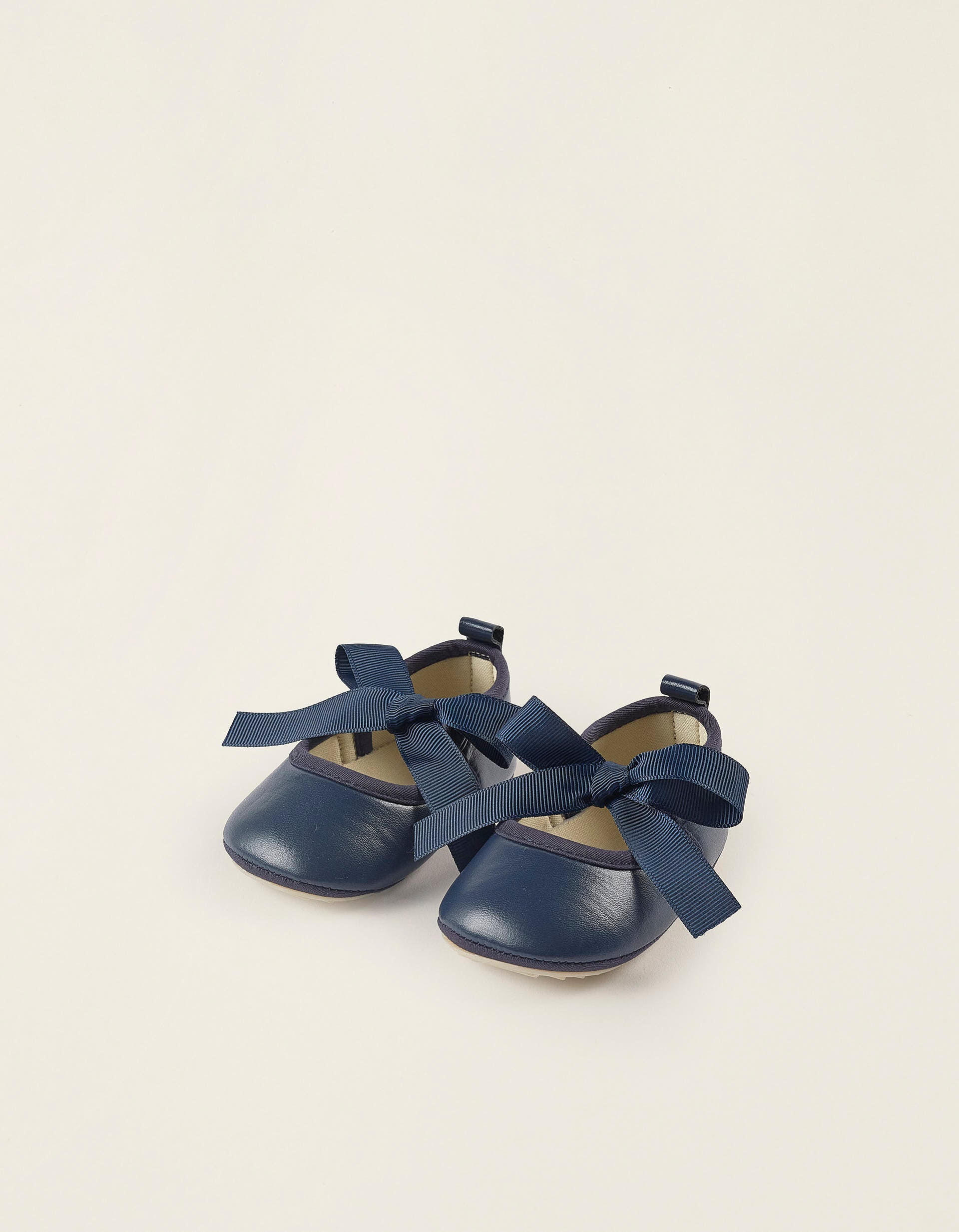Satin Bow Ballerina Flats for Newborn Girls, Dark Blue