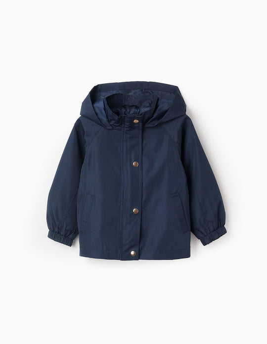 Hooded Windbreaker for Baby Girls, Dark Blue/Gold